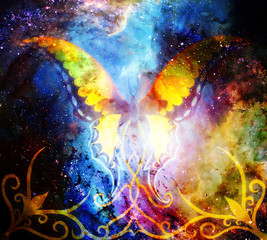 Aufkleber - butterfly with ornament in cosmic space. Painting and graphic design.