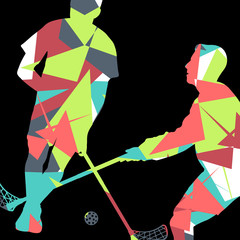 Wall Mural - Floorball players silhouettes active and healthy sport vector abstract mosaic background