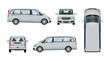 Family minivan vector template. Isolated van car on white backgroung. The ability to easily change the color. View from side, back, front and top. All sides in groups on separate layers.