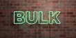 BULK - fluorescent Neon tube Sign on brickwork - Front view - 3D rendered royalty free stock picture. Can be used for online banner ads and direct mailers..