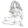 a girl with a book,outline drawing