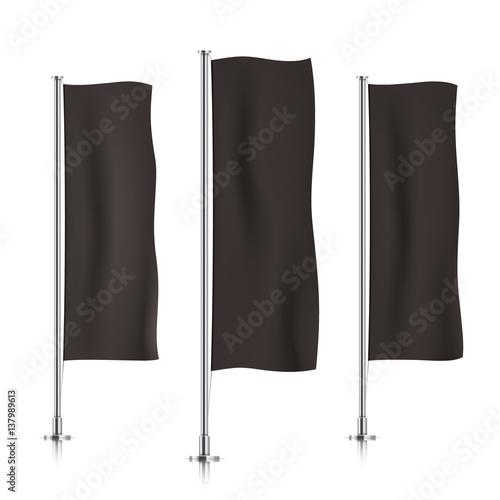 Three Black Vertical Banner Flags Standing In A Row Banner Flag