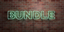 BUNDLE - Fluorescent Neon Tube Sign On Brickwork - Front View - 3D Rendered Royalty Free Stock Picture. Can Be Used For Online Banner Ads And Direct Mailers..