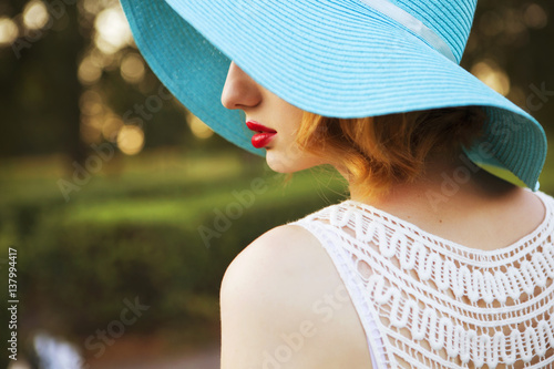 Beautiful Blonde Woman With Curly Short Bob Hairstyle Delicate