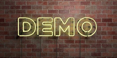 Wall Mural - demo - fluorescent neon tube sign on brickwork - front view - 3d rendered royalty free stock picture