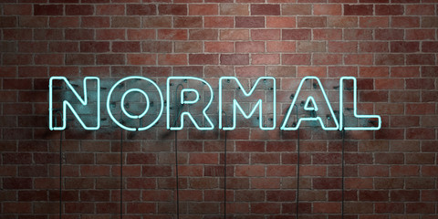 Wall Mural - normal - fluorescent neon tube sign on brickwork - front view - 3d rendered royalty free stock pictu