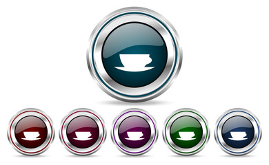Aufkleber - Espresso silver metallic web and mobile phone set of vector icons isolated on white background in eps 10.