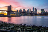 Fototapeta  - Brooklyn Bridge and Downtown Manhattan view at sunset