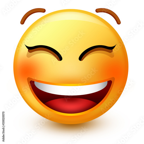Cute Grinning Face Emoticon Or 3d Smiley Emoji With An Open Mouth And Tightly Closed Eyes Acquista Questa Illustrazione Stock Ed Esplora Illustrazioni Simili In Adobe Stock Adobe Stock
