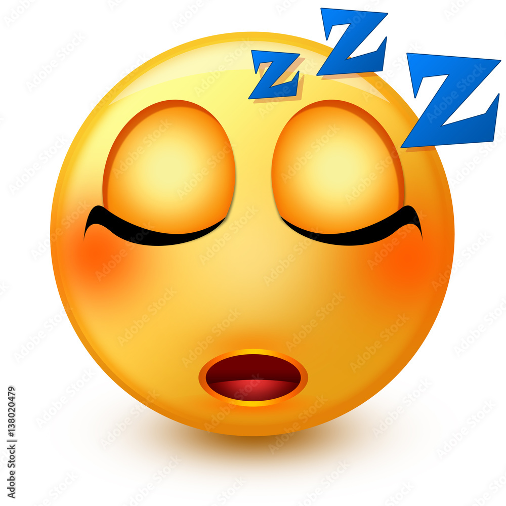 Cute sleeping face emoticon or 3d sleepy emoji with closed eyes