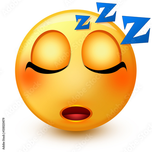 Cute sleeping face emoticon or 3d sleepy emoji with closed eyes and a