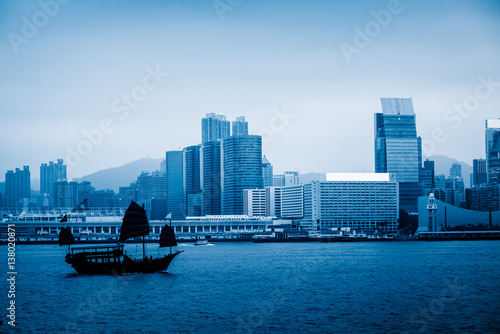 Photo panoramic view of victoria harbor in Hong Kong,China.