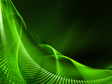 Abstract Background Element. Fractal Graphics Series. Three-dimensional Composition Of Glowing Lines And Halftone Effects. Information And Energy Concept. Green And Black Colors.