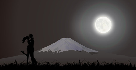 Wall Mural - Lovers, Dating, Night, Fujiyama