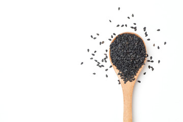 Wall Mural - Black sesame seeds in wooden spoon