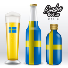 World Flag Wrapping On Beer Bottle : Sweden : Vector Illustration