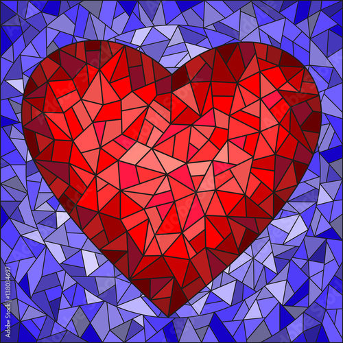 Plakat na zamówienie Illustration in stained glass style with red heart on blue background