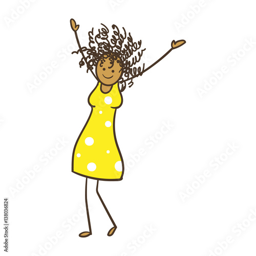 Cartoon Stick Figure Woman With Curly Hair - Buy this ...