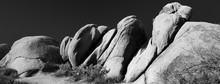 Black And White Shot Of Rock Formations In Joshua Tree National Park