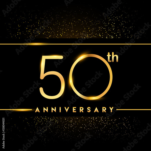 Poster Celebrating of 50 years anniversary, logotype golden colored isolated on black b
