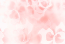 Valentine's Day Abstract Background Of Soft Red, White Bokeh Blur Hearts. Festive Valentine Backdrop.