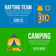 Rafting and Camping Banners. Tourism equipment and web elements. Vector illustration.