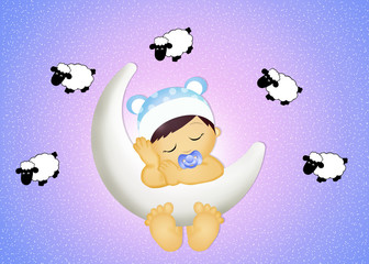 Sticker - baby sleeping on the moon