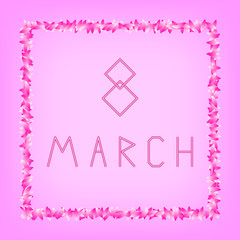 8 March Women's Day. holiday banner, poster. square petals. pink background. vector illustration