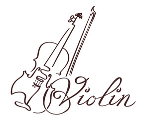 Wall Mural - violin  line art hand drawn illustration. vector