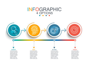 Wall Mural - Vector illustration line infographic template with 3D circles paper label.