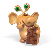 3d Fantasy Cartoon Monster With Chocolate Isolated Rendering