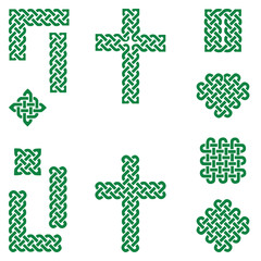 Canvas Print - Celtic style endless knot symbols including border, line, heart, cross, curvy squares in  irish flag green on white background inspired by Irish St Patrick's Day, and Irish and Scottish Culture
