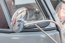 Shiny Retro Wing Mirror Of Classic Beetle Grey The Popular German Car Manufacture.