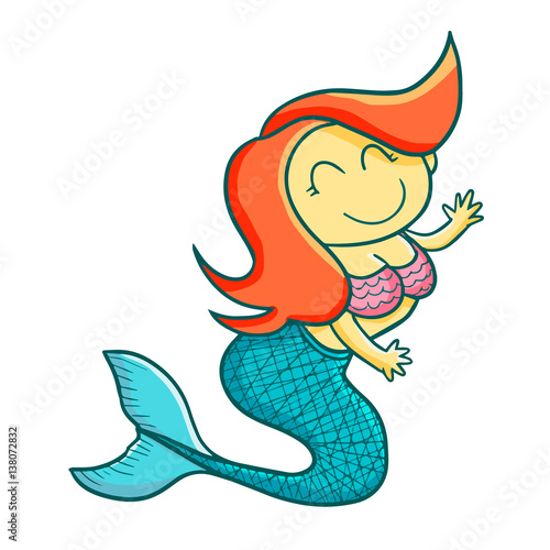 Funny And Cute Smiley Mermaid With Red Orange Hair Vector Buy