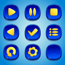 Dark Blue Buttons Set. GUI Elements.	