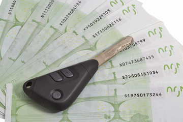 Wall Mural - Car keys on 100 Euro bills background