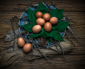 Eggs on wood table