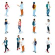© elizaliv - Trendy Isometric young people, teenagers and students. Creative people in modern dress hipster, modern gadgets, Freelancers isolated on white background. Vector illustration