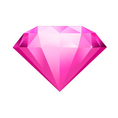 Wall Mural - Pink gemstone symbol. Diamond illustration in a flat style. faceted gem on no background