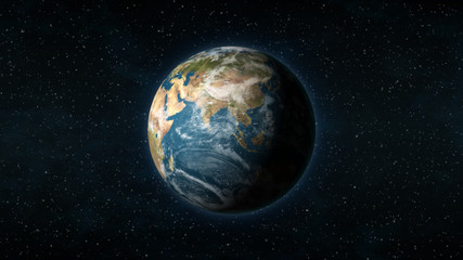 Wall Mural - realistic earth centered on the asian continent, with stars in the background