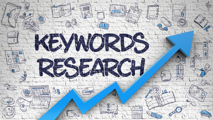 Wall Mural - keywords research drawn on brick wall.