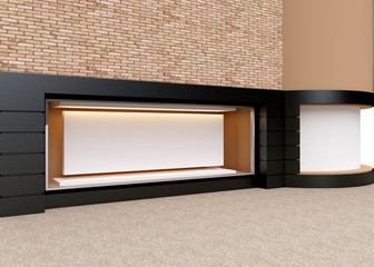 Wall Mural - blank mock up of store street showcase window in a city. 3d rendering