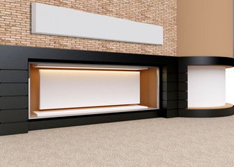 Wall Mural - blank mock up of store street showcase window in a city. 3d rendering