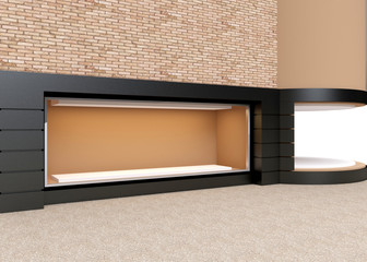 Wall Mural - blank mock up of store street showcase window in a city. 3d rendering
