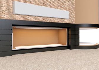 Wall Mural - blank mock up of store street showcase window in a city. 3d rendering