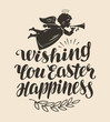 Happy Easter greeting card. Lettering, calligraphy vector illustration
