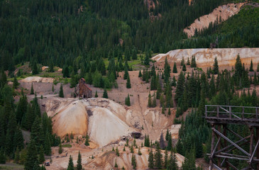 abandoned Yankee Girl mine in Colorado with storm clouds