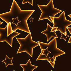 Wall Mural - Dark seamless pattern with gold neon outline stars