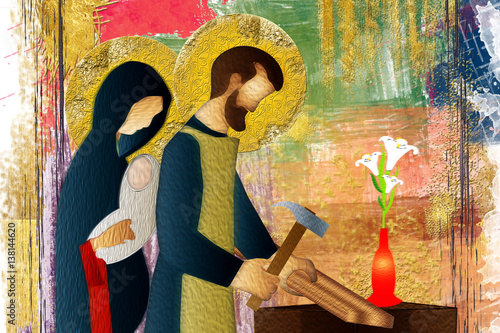 Fotomural Holy family of Jesus, Mary and St Joseph the worker