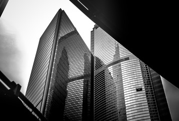 windows of commercial building in Hong Kong with B&W color